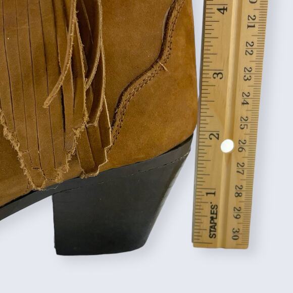 Oak Tree Farms Brown Nubuck Leather Tassel Western 2" Block Heel Boot 6.5 - Picture 9 of 9